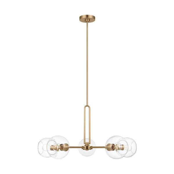 Generation Lighting Codyn 5-Light Satin Brass Large Chandelier with Clear Glass Shade