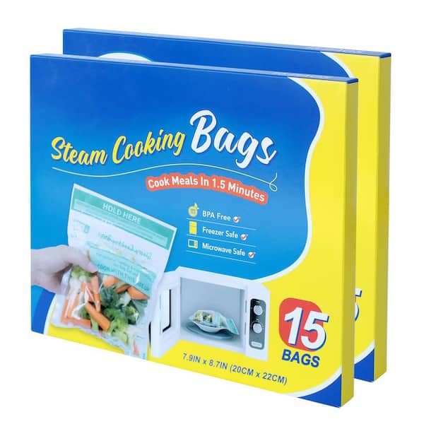 30-Pack Microwave Steamer Bags Clear Plastic Zip Cooking Bags for Vegetables Potatoes Meat Microwaveable Cookware