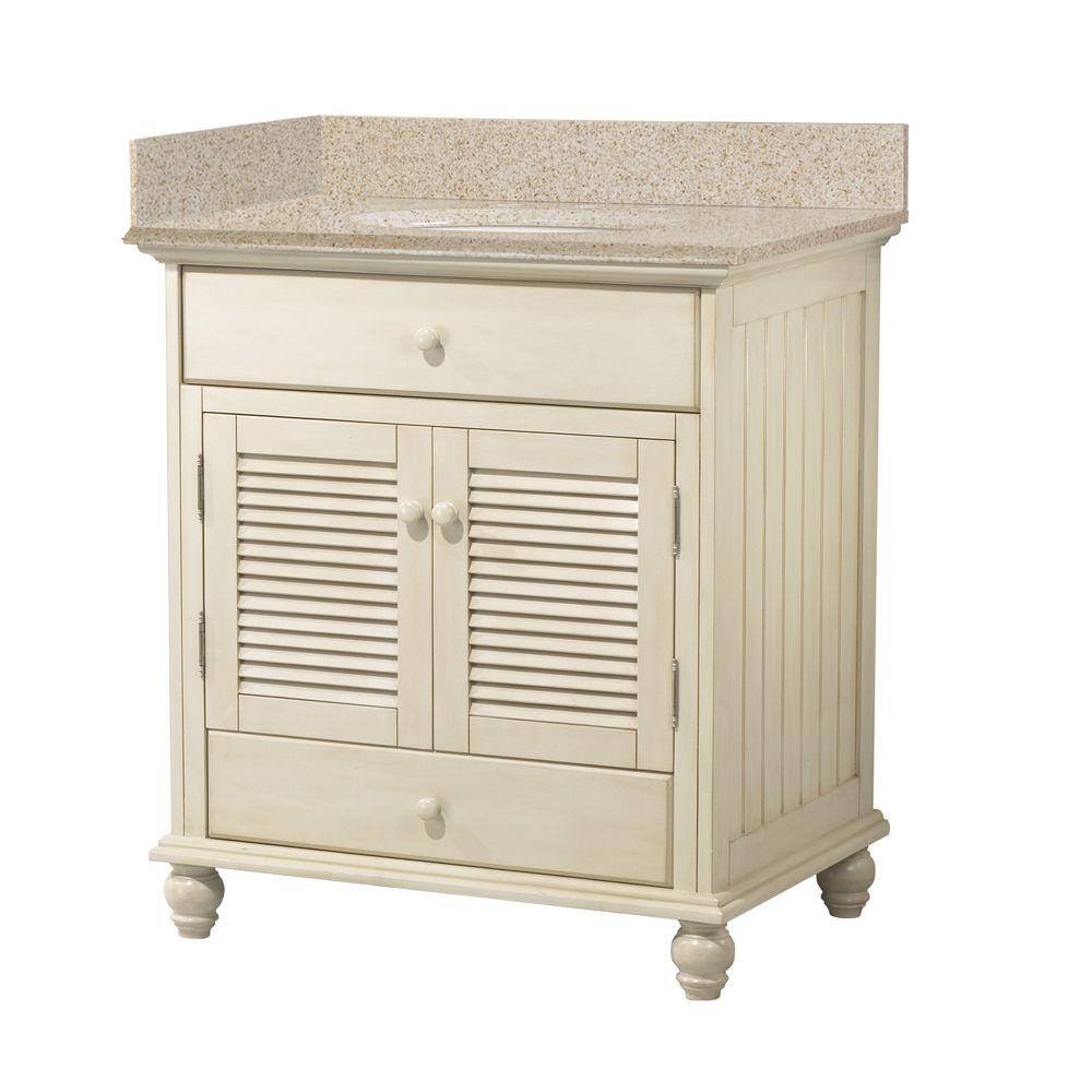 Home Decorators Collection Cottage 31 In W X 22 In D Bath Vanity In Antique White With Granite Vanity Top In Beige With White Sink Ctaabg3122d The Home Depot