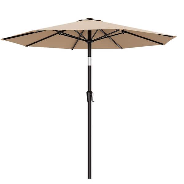 9 ft. Alloy Steel Patio Umbrella in Beige with Push Button Tilt, Crank and 8 Sturdy Ribs for Garden, Backyard, Pool