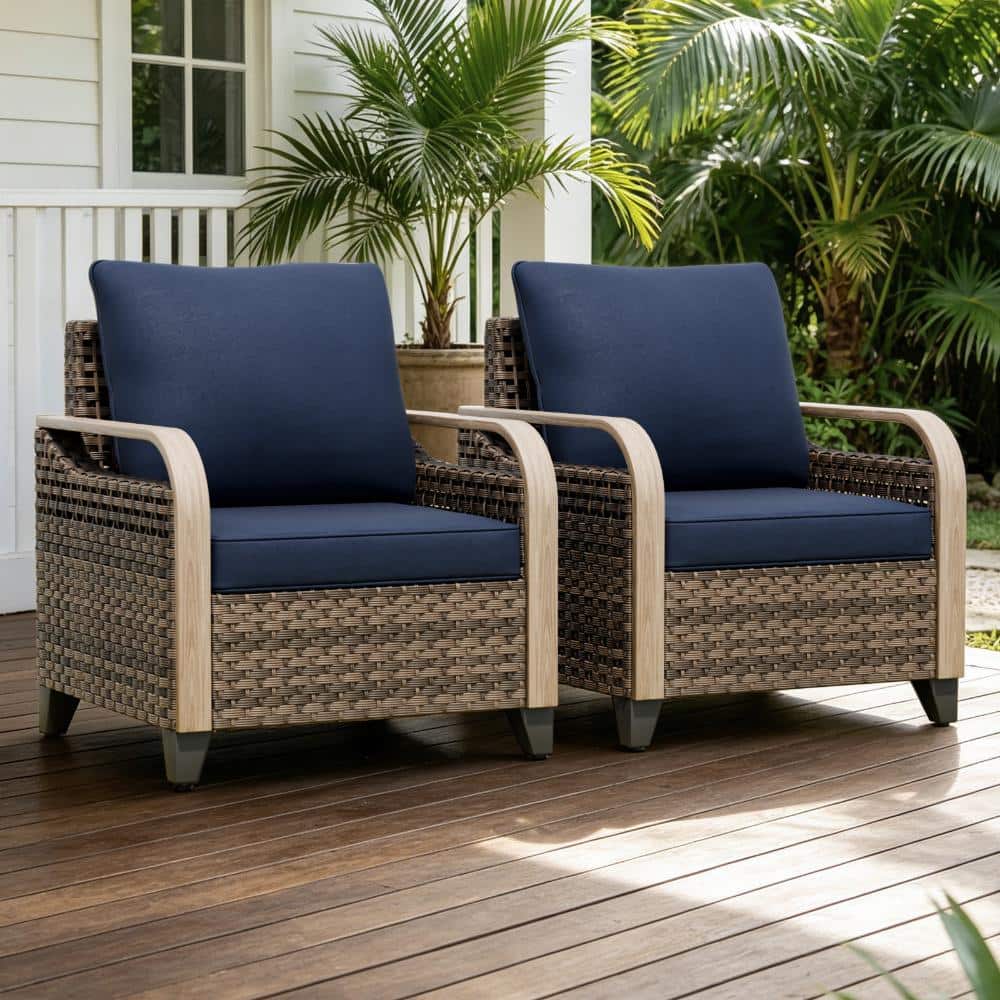 Patio Wicker Chair Dining Chair Outdoor Conversation Set w/ Cushion PE Rattan Steel Frame All-Weather 2 PCS, Blue price history on PriceWatchPro
