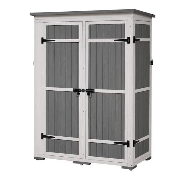 4.1 ft. W x 2. 1 ft. D Gray Wood Outdoor Storage Shed (8.6 sq. ft.) with 4-Lockable Doors, Waterproof Asphalt Roof
