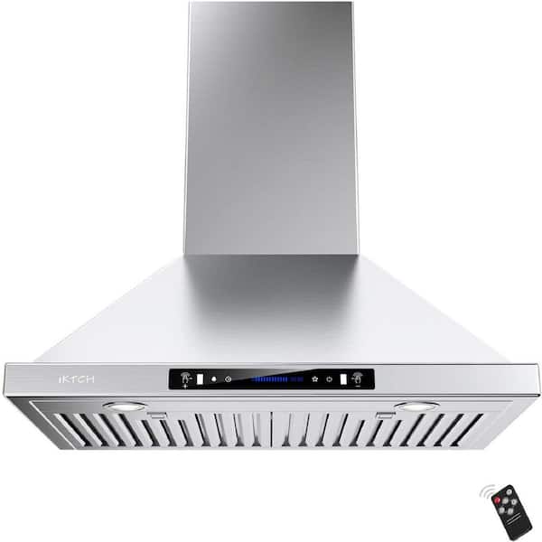 iKTCH 36 in. 900 CFM Ducted Wall Mount Range Hood in Stainless Steel with LED Light