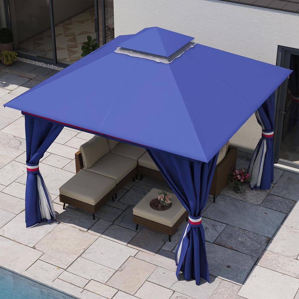 Classic Blue 10'x10' Iron Frame Patio Gazebo with Mosquito Netting