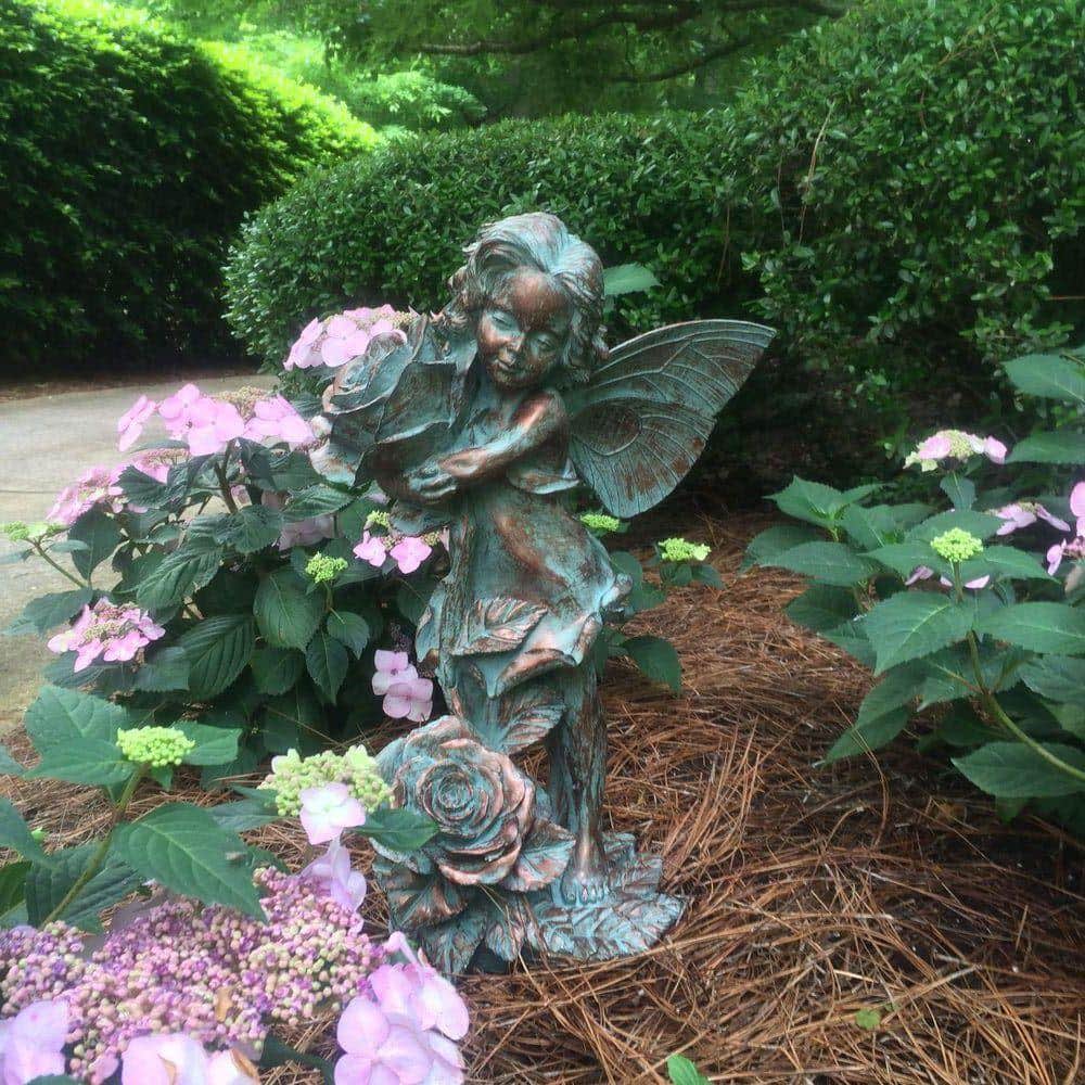Bronze Patina Fairy Garden Statue with Rose Detail