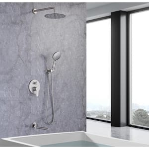 Mondawell Round Single-Handle 3-Spray 10 in. Wall Mount Rain Dual Shower Heads with Handheld, Spout & Valve in Nickel