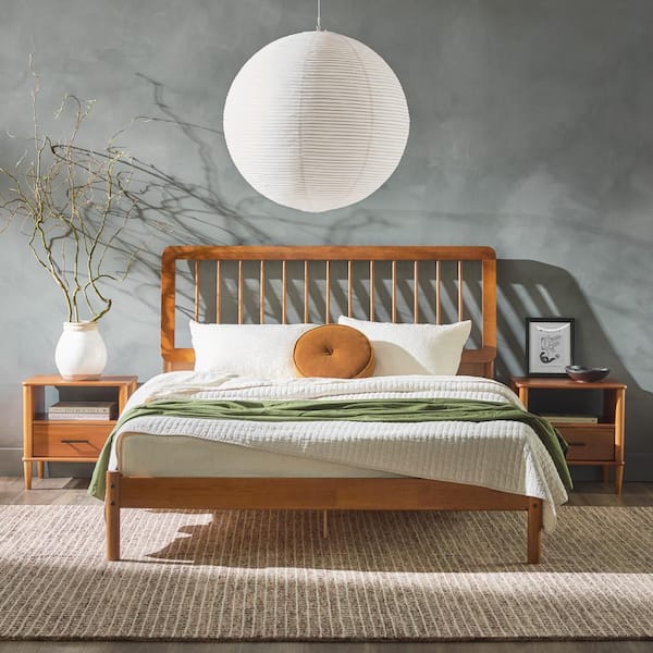 Welwick Designs Mid-Century Modern Brown Solid Wood Frame Queen Platform Bed