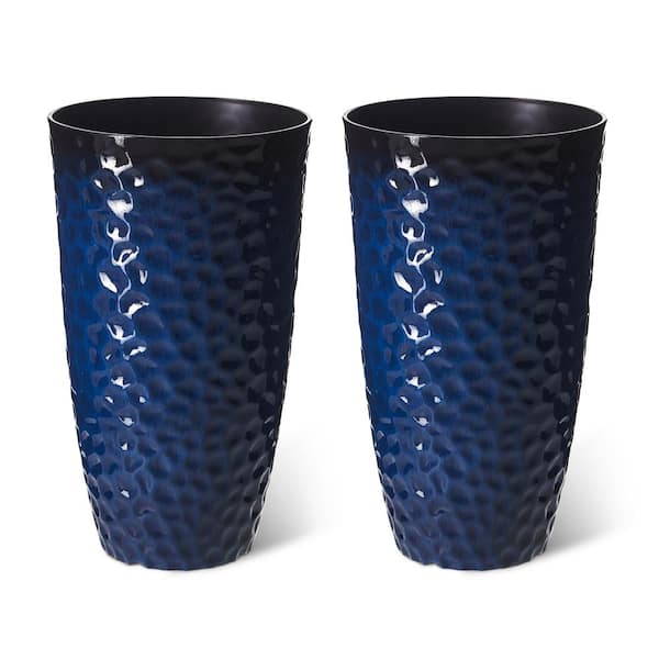 Glitzhome 23.75 in. H Oversized Eco-Friendly PP and Stone Honeycomb Textured Cobalt Blue Tall Plastic Planter(Set of 2)