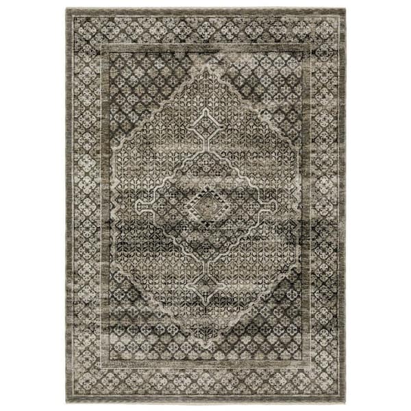 8 ft. x 11 ft. Gray, Beige Medallion Washable Area Rug