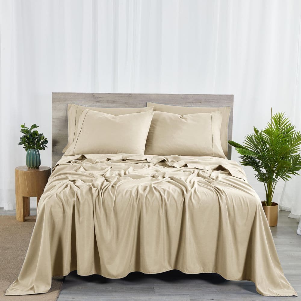 Warm Taupe Twin Bamboo Microfiber 6-Piece Sheet Set