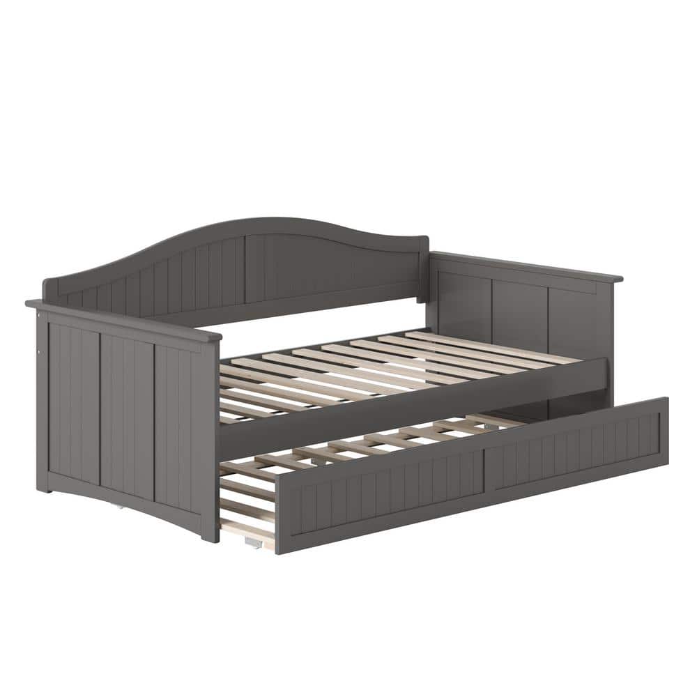Nantucket Gray Twin Wood Daybed with Trundle and Drawer