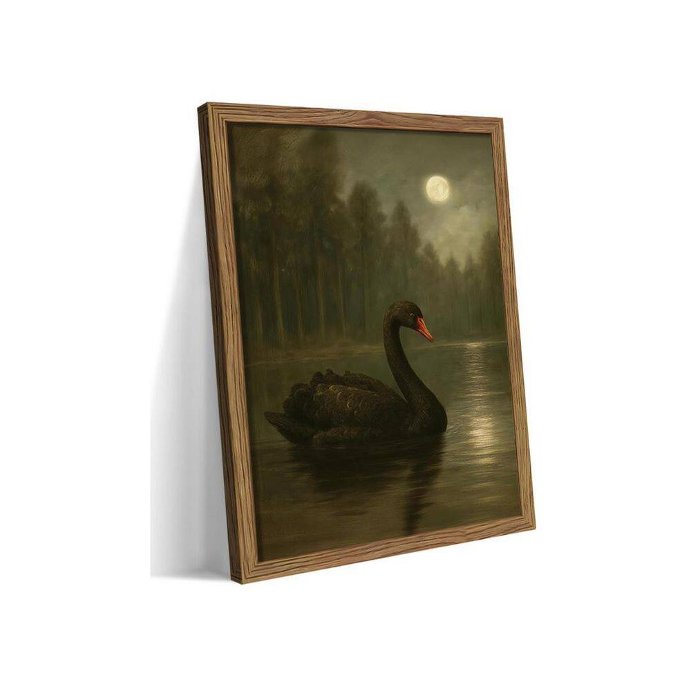Wood Framed Black Swan Wall Art in Vintage Antique Swan Animal Canvas ...