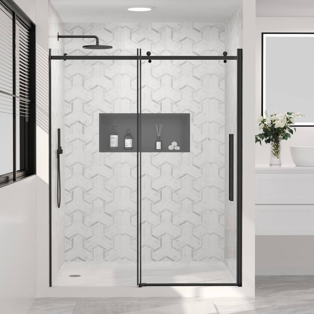 50-54 in. W x 74 in. H Single Reversible Sliding Frameless Shower Door in Matte Black with Nano-Coated Tempered Glass price history on PriceWatchPro