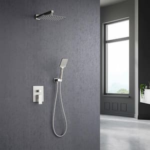 Single-Handle 3-Spray Wall Mount 12 in. Rectangle Shower Faucet with Hand Shower in Brushed Nickel (Valve Included)