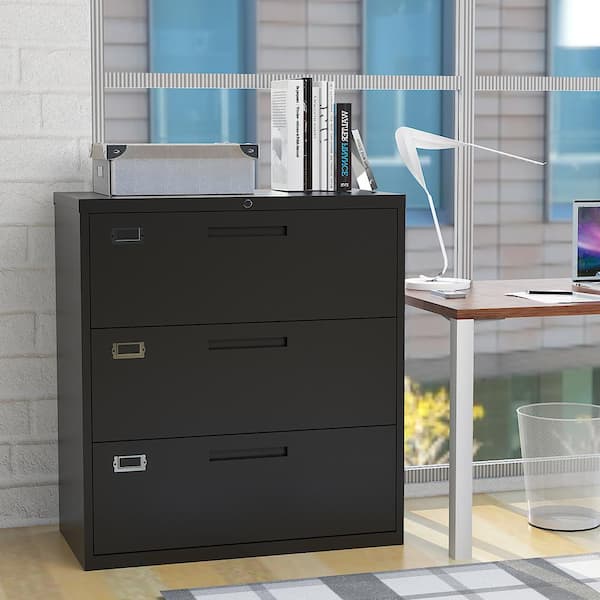 Black Steel File Cabinet With 3 Drawer