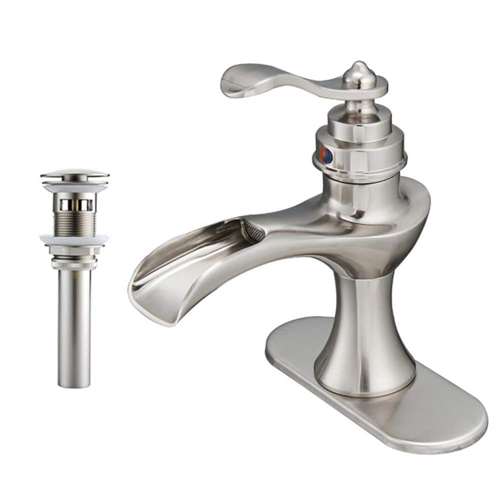 Waterfall Single Hole Single-Handle Bathroom Sink Faucet with Pop-up Drain 