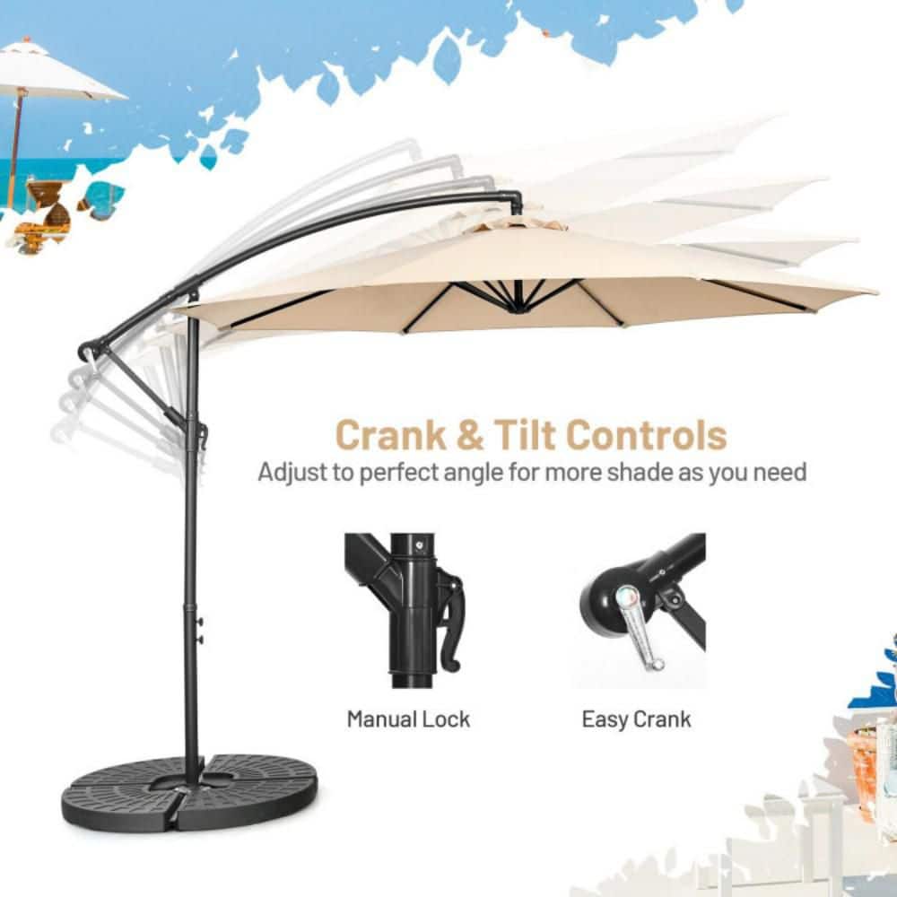 Beige 10' Iron Cantilever Patio Umbrella with Cross Base