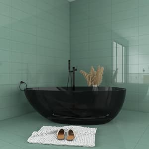 68 in. x 34 in. Stone Resin Freestanding Flatbottom Soaking Bathtub with Center Drain in Black