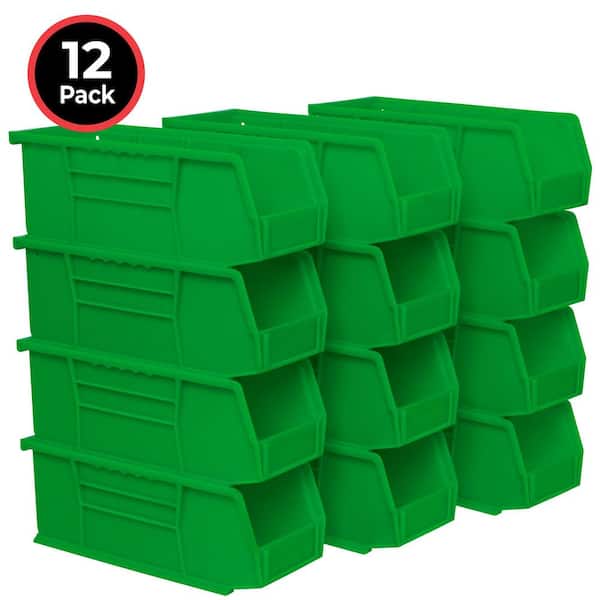30224 Plastic Stackable Storage Bins, 11 in. x 4 in. x 4 in. Green, 12-pack