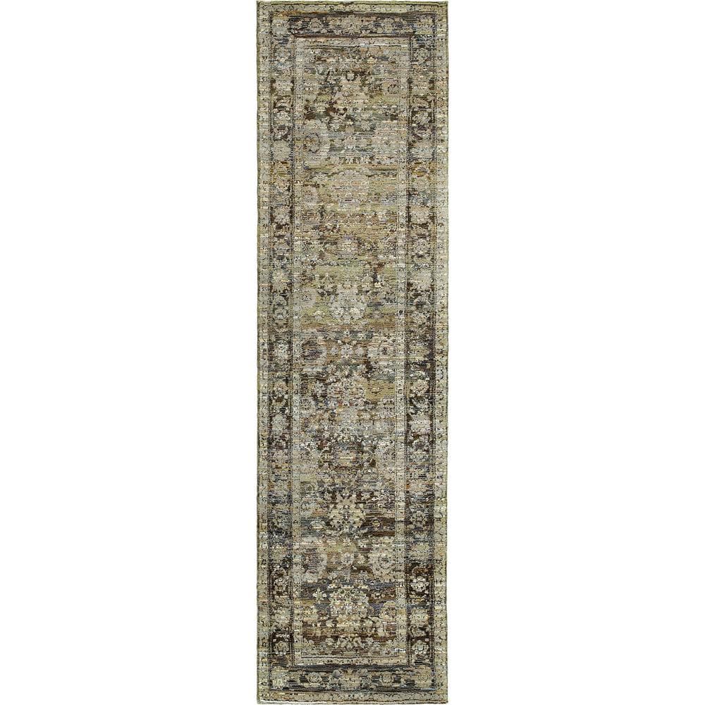 Athena Green/Brown 2 ft. x 8 ft. Distressed Border Runner Rug