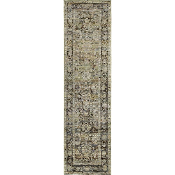 Athena Green/Brown 2 ft. x 8 ft. Distressed Border Runner Rug