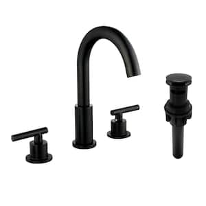 8 in. Widespread Double Handle Bathroom Faucet with Drain Assembly Modern 3-Hole Brass Bathroom Sink Taps in Matte Black