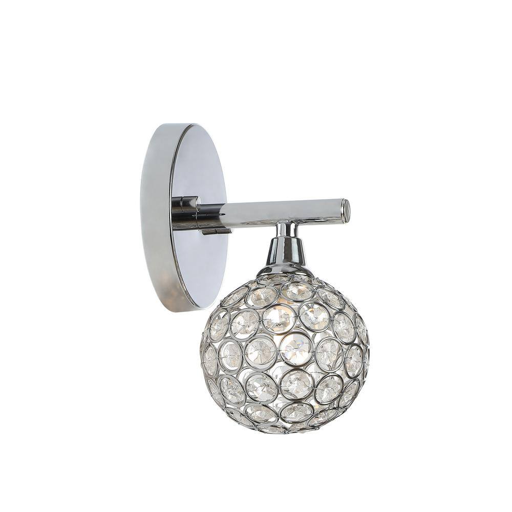 Maeve 4.75" Chrome Polished Globe Vanity Light with Crystal Prisms