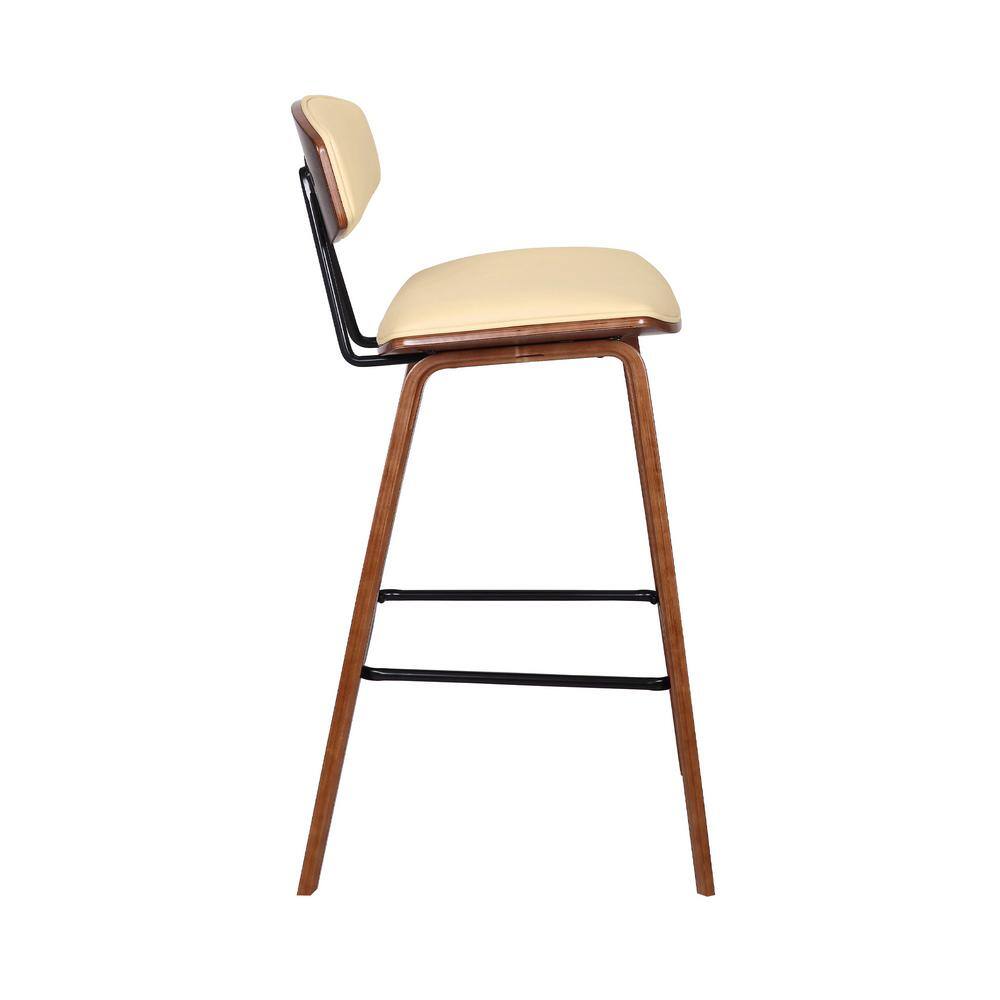 Contemporary Cream Faux Leather & Walnut Wood Counter Stool