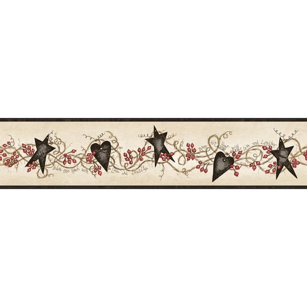 Chesapeake Paxton Black Tin Hearts & Stars Black Wallpaper Border