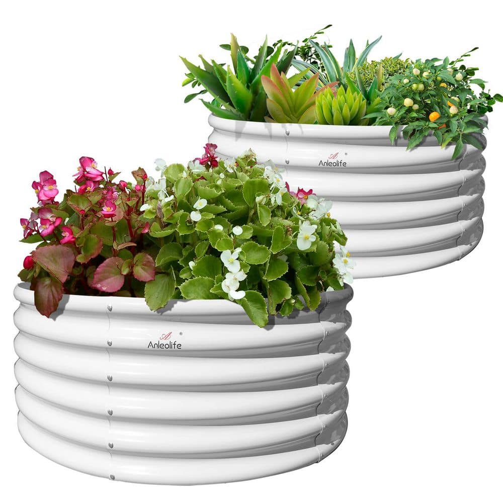 2-Pack White Metal Round Raised Garden Bed Planter Box for Planting Vegetables Flowers (48 in. L x 48 in. W x 18 in. H) price history on PriceWatchPro