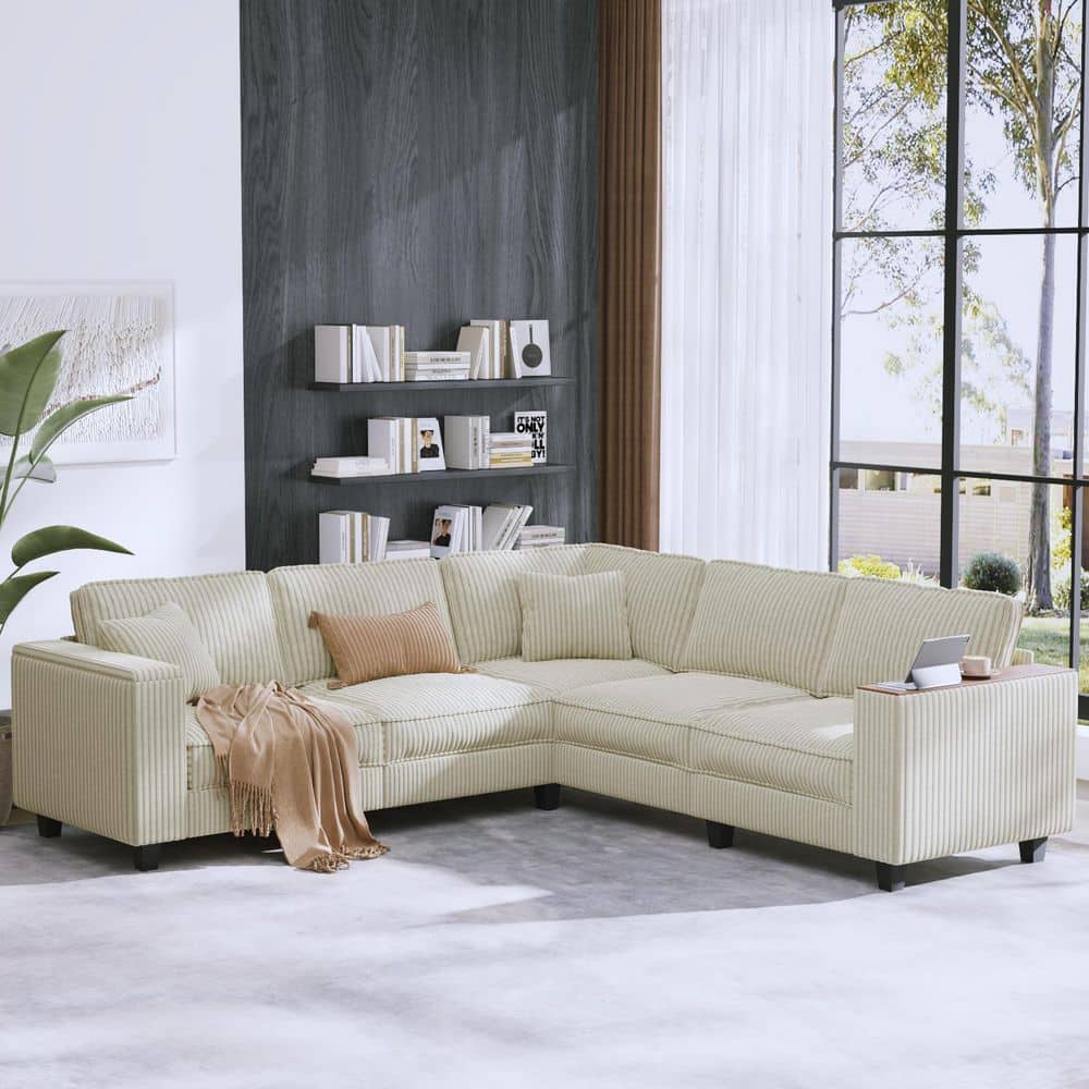 Harper & Bright Designs Corner Couch 97 in. W Square Arm Corduroy