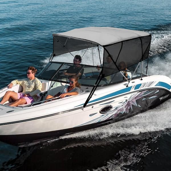 Bimini Top Boat Cover With Frame Kit - Dark Grey 600D UV Resistant Canopy For Boat Protection - View #10