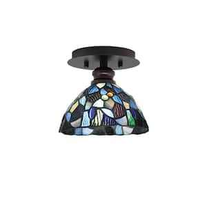 Albany 1-Light 7 in. Espresso Semi-Flush with Kaleidoscope Art Glass Shade