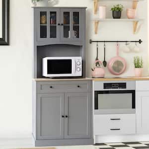 72 in. H Gray Kitchen Pantry Organizers with Buffet Cupboard, Microwave Stand and Adjustable Shelves