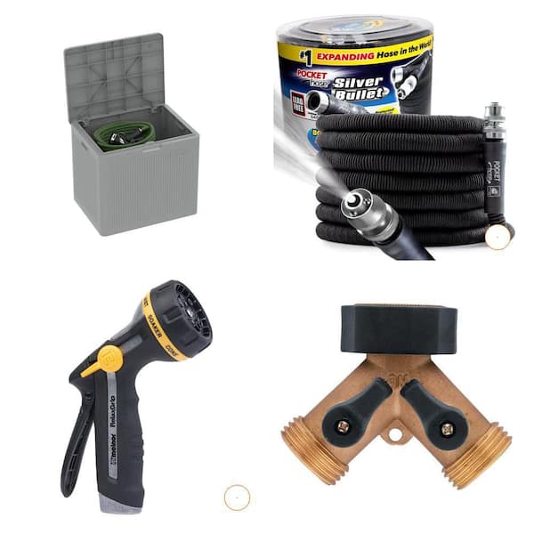 200 ft. Expandable Hose Reel Box, Silver Bullet 3/4 in. x 100 ft. Hose (2-Count), Nozzle (2-Count) and Brass Adapter