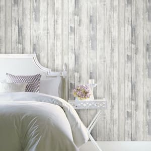 28.18 sq. ft. Grey Weathered Planks Peel and Stick Wallpaper