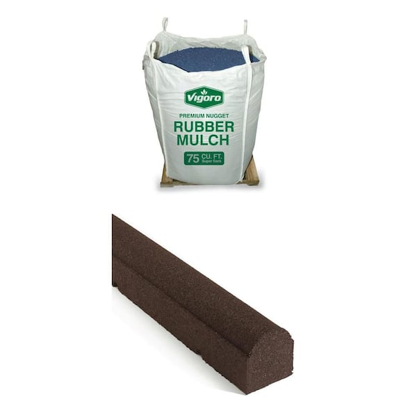75 cu. ft. Blue Rubber Nugget Mulch and 92 in. x 6 in. x 4 in. Brown Rubber Timber Edging (9-Pack) Combo