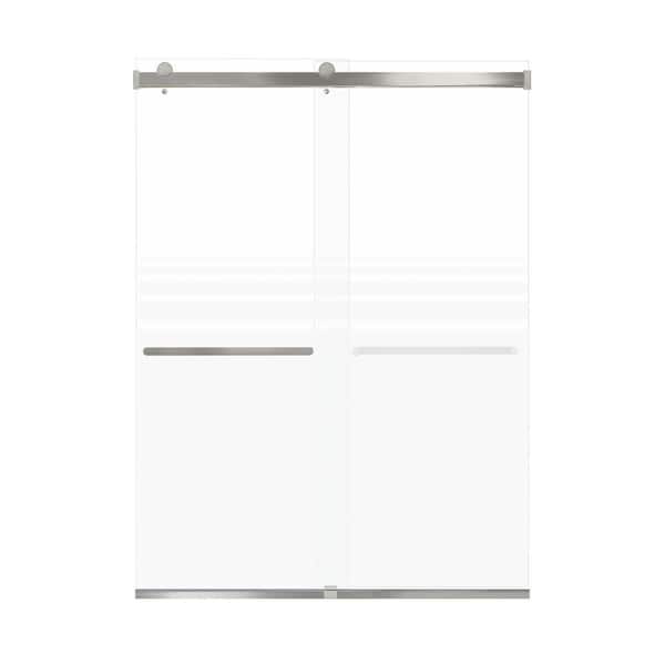 Transolid Brianna 60 in. W x 80 in. H Sliding Frameless Shower Door in Brushed Stainless Finish with Frosted Glass