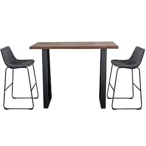 Stone Gray Bar Height Pub Set with Acacia Wood Table Top and Stone Gray Bar Chairs (Set of 3)