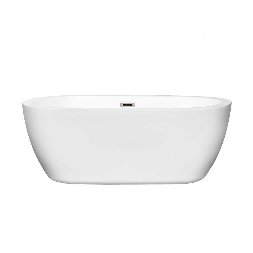 Soho 60 Inch White Acrylic Freestanding Bathtub with Brushed Nickel Trim