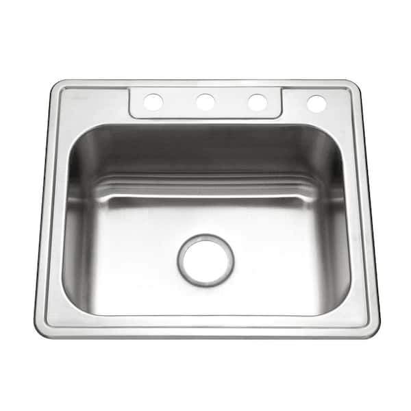 Houzer Glowtone 25 in. Stainless Steel Topmount 4-hole Single Bowl 8 in. Deep Kitchen Sink - 2522-8BS4-1