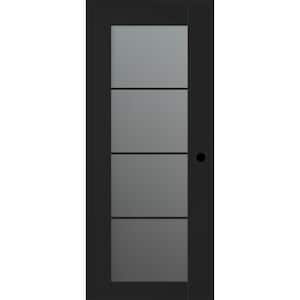 Vona 24 in. x 80 in. Left-Hand 4-Lite Frosted Glass Black Matte Composite DIY-Friendly Single Prehung Interior Door