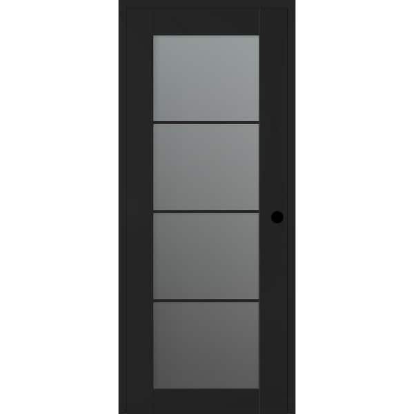 Belldinni Vona 24 in. x 80 in. Left-Hand 4-Lite Frosted Glass Black Matte Composite DIY-Friendly Single Prehung Interior Door