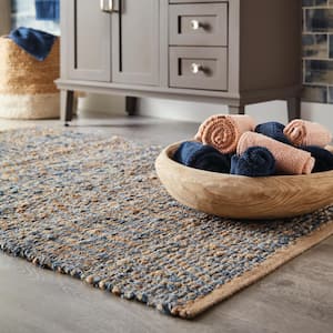 Cape Cod Natural/Blue Doormat 3 ft. x 5 ft. Distressed Striped Area Rug
