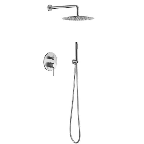 Satico 1-Spray Patterns 10 in. Wall Mount Dual Fixed and Handheld Shower Head 1.8 GPM in Brushed Nickel