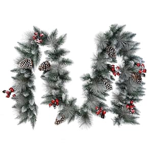 9 ft Sterling Pine Artificial Christmas Garland with Pinecones Red Berries and Silver Glitter accents Blue/Green