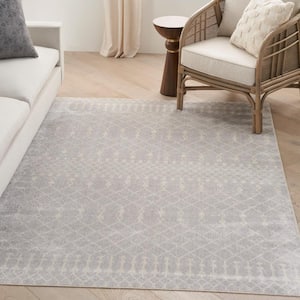 Astra Machine Washable Grey 5 ft. x 7 ft. Moroccan Transitional Area Rug