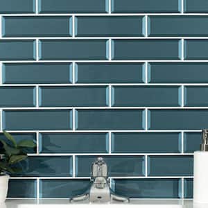 Tahiti Blue Beveled 2.38 in. x 8.88 in. Glossy Glass Subway Wall Tile (5.6 sq. ft./Case)