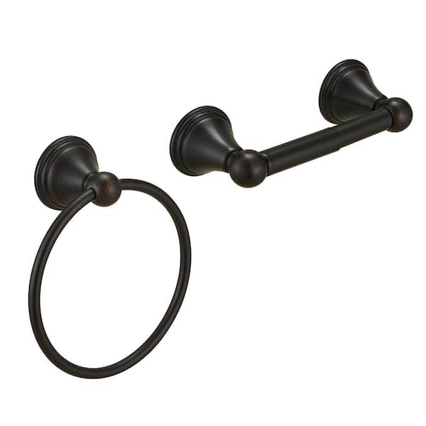 BWE 2-Piece Bath Hardware Set Accessories with Towel Bar, Toilet Paper Holder and Towel Ring in Oil Rubbed Bronze