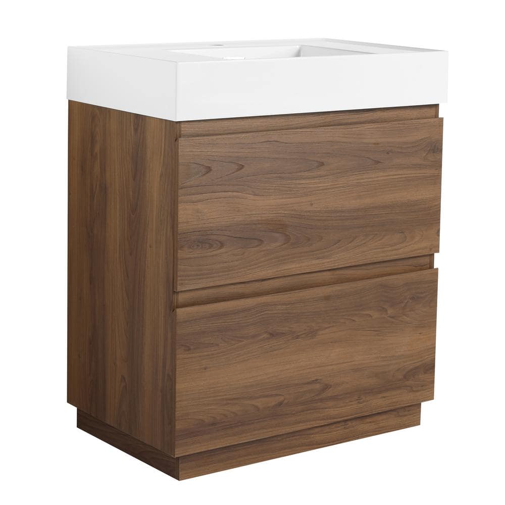 30 in. W Freestanding Bath Vanity in Brown with White Cultured Marble Top